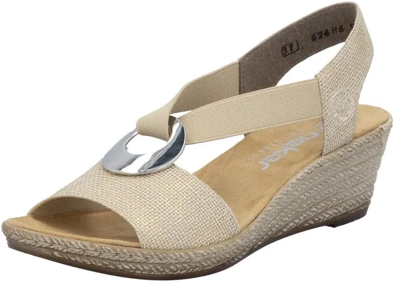 Rieker 624H6 Fanni Women's Wedge Sandals - Lightweight, Comfortable and Supportive - Slip On Sandals with Cushioned Insole and High Wedge for Everyday Stylish Wear