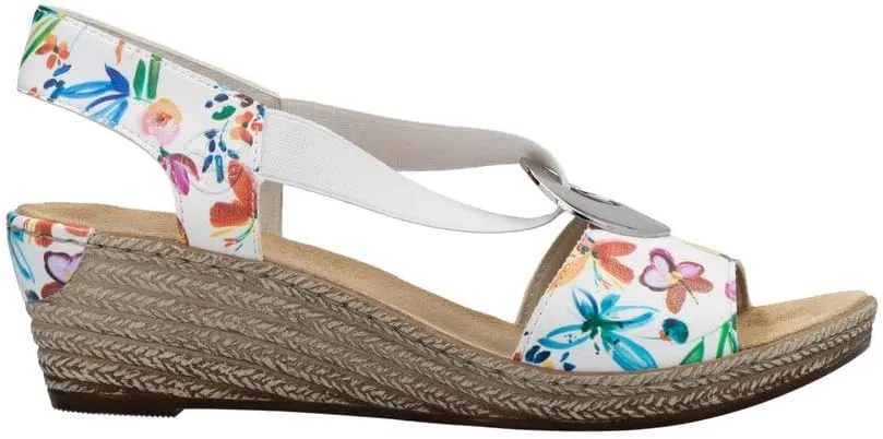 Rieker 624H6 Fanni Women's Wedge Sandals - Lightweight, Comfortable and Supportive - Slip On Sandals with Cushioned Insole and High Wedge for Everyday Stylish Wear