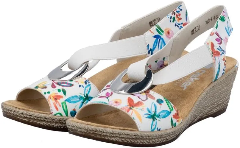 Rieker 624H6 Fanni Women's Wedge Sandals - Lightweight, Comfortable and Supportive - Slip On Sandals with Cushioned Insole and High Wedge for Everyday Stylish Wear