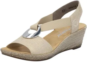 Rieker 624H6 Fanni Women's Wedge Sandals - Lightweight, Comfortable and Supportive - Slip On Sandals with Cushioned Insole and High Wedge for Everyday Stylish Wear