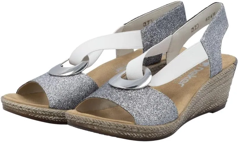 Rieker 624H6 Fanni Women's Wedge Sandals - Lightweight, Comfortable and Supportive - Slip On Sandals with Cushioned Insole and High Wedge for Everyday Stylish Wear