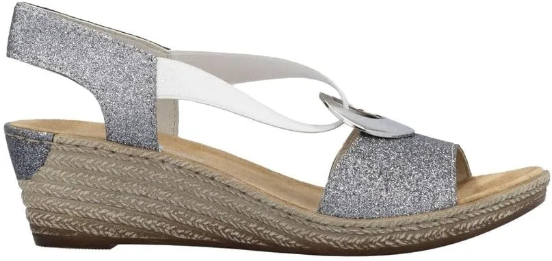 Rieker 624H6 Fanni Women's Wedge Sandals - Lightweight, Comfortable and Supportive - Slip On Sandals with Cushioned Insole and High Wedge for Everyday Stylish Wear