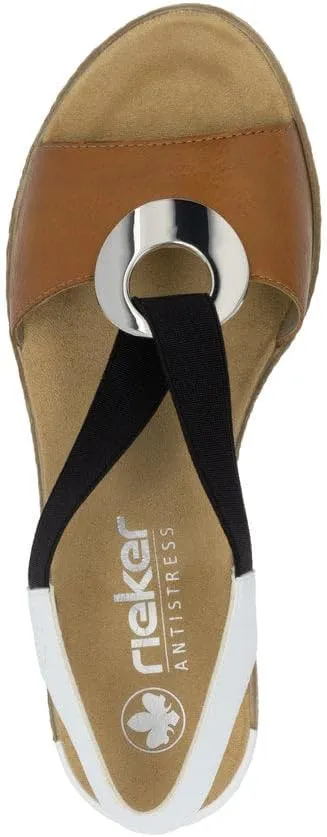 Rieker 624H6 Fanni Women's Wedge Sandals - Lightweight, Comfortable and Supportive - Slip On Sandals with Cushioned Insole and High Wedge for Everyday Stylish Wear