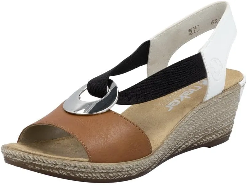 Rieker 624H6 Fanni Women's Wedge Sandals - Lightweight, Comfortable and Supportive - Slip On Sandals with Cushioned Insole and High Wedge for Everyday Stylish Wear