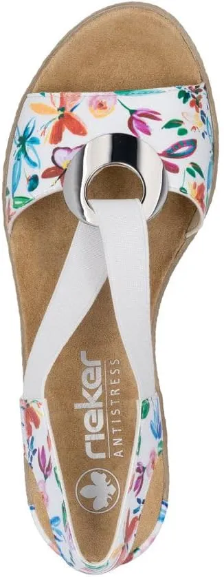 Rieker 624H6 Fanni Women's Wedge Sandals - Lightweight, Comfortable and Supportive - Slip On Sandals with Cushioned Insole and High Wedge for Everyday Stylish Wear