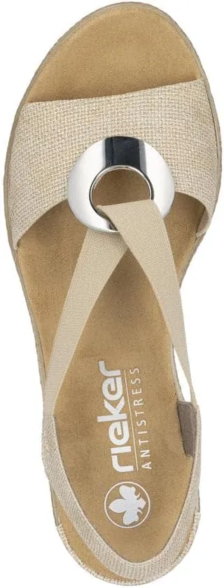 Rieker 624H6 Fanni Women's Wedge Sandals - Lightweight, Comfortable and Supportive - Slip On Sandals with Cushioned Insole and High Wedge for Everyday Stylish Wear