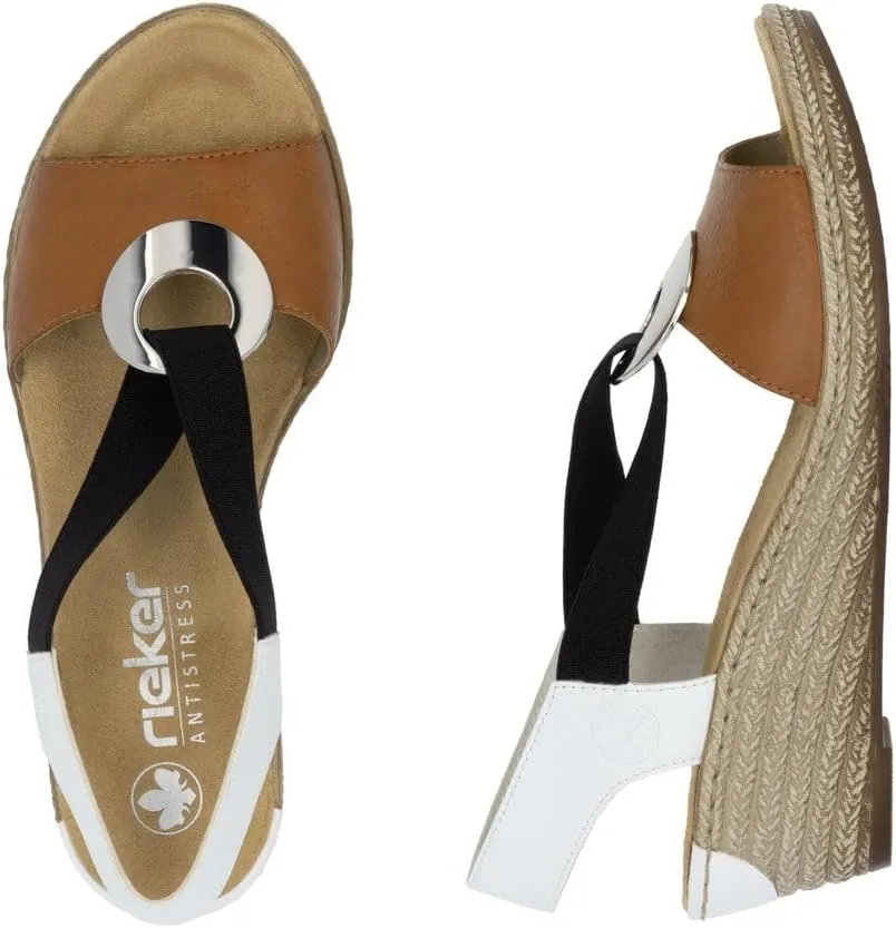 Rieker 624H6 Fanni Women's Wedge Sandals - Lightweight, Comfortable and Supportive - Slip On Sandals with Cushioned Insole and High Wedge for Everyday Stylish Wear