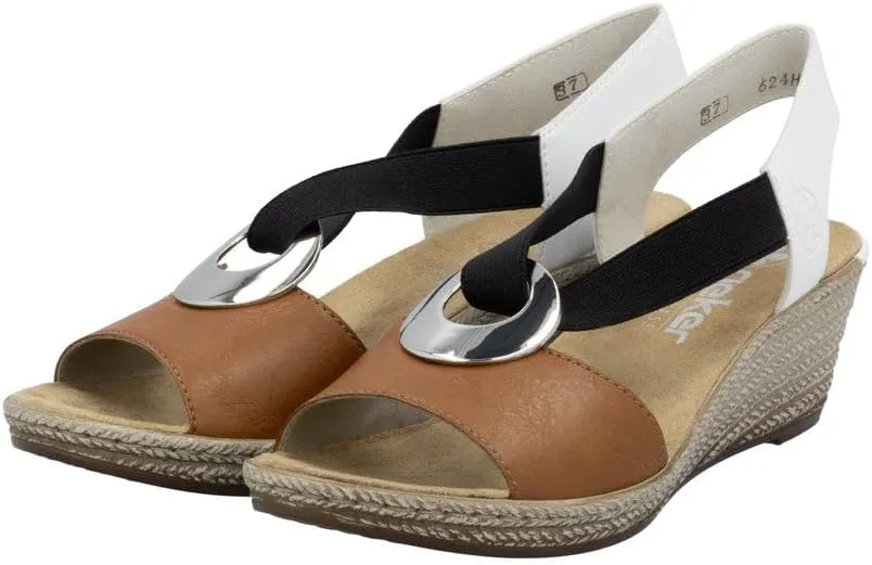 Rieker 624H6 Fanni Women's Wedge Sandals - Lightweight, Comfortable and Supportive - Slip On Sandals with Cushioned Insole and High Wedge for Everyday Stylish Wear