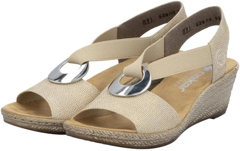 Rieker 624H6 Fanni Women's Wedge Sandals - Lightweight, Comfortable and Supportive - Slip On Sandals with Cushioned Insole and High Wedge for Everyday Stylish Wear