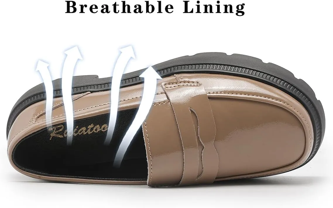 Ruiatoo Platform Loafers for Women - Slip On Chunky Penny Loafers for Dressy, Business, Casual Comfort Work Shoes