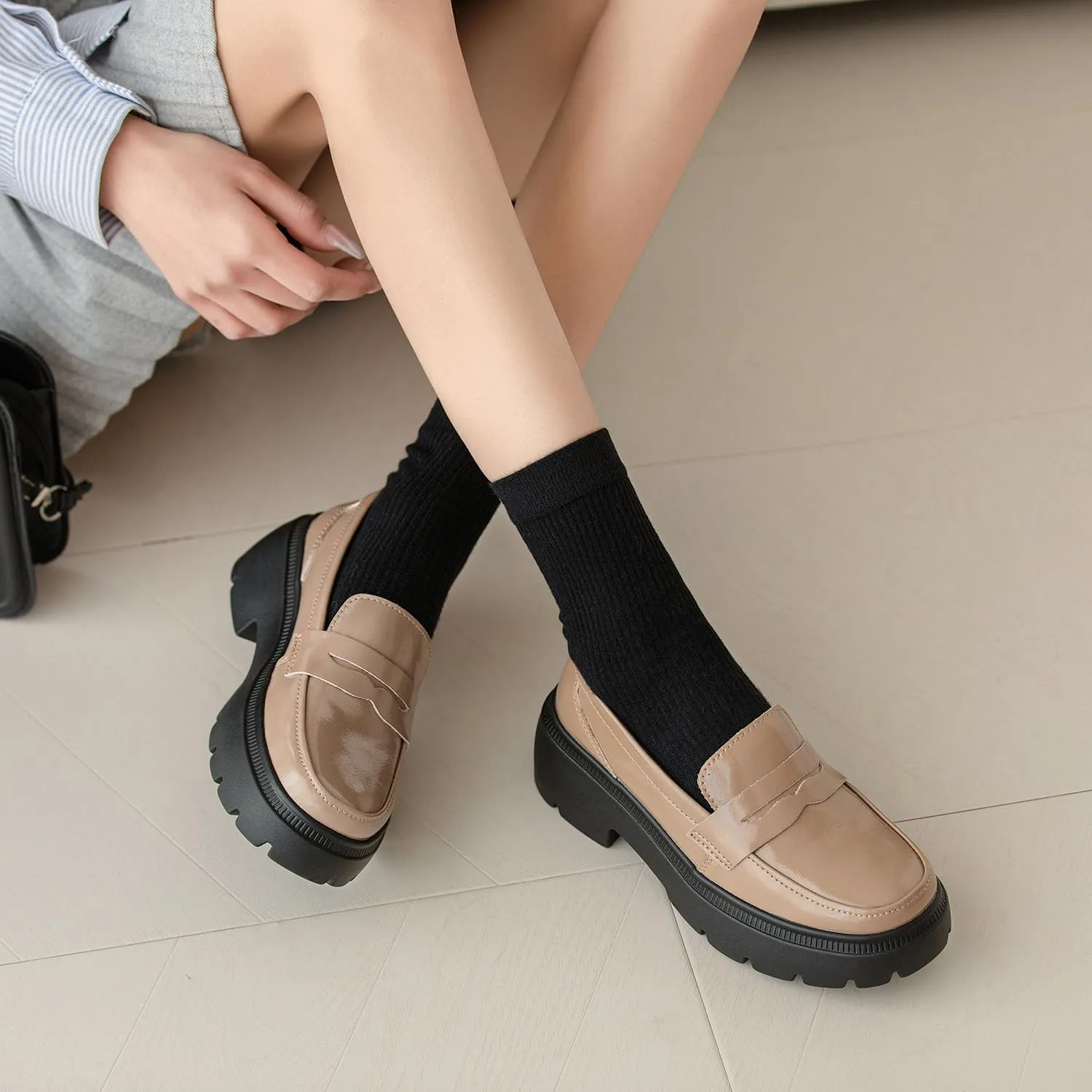 Ruiatoo Platform Loafers for Women - Slip On Chunky Penny Loafers for Dressy, Business, Casual Comfort Work Shoes