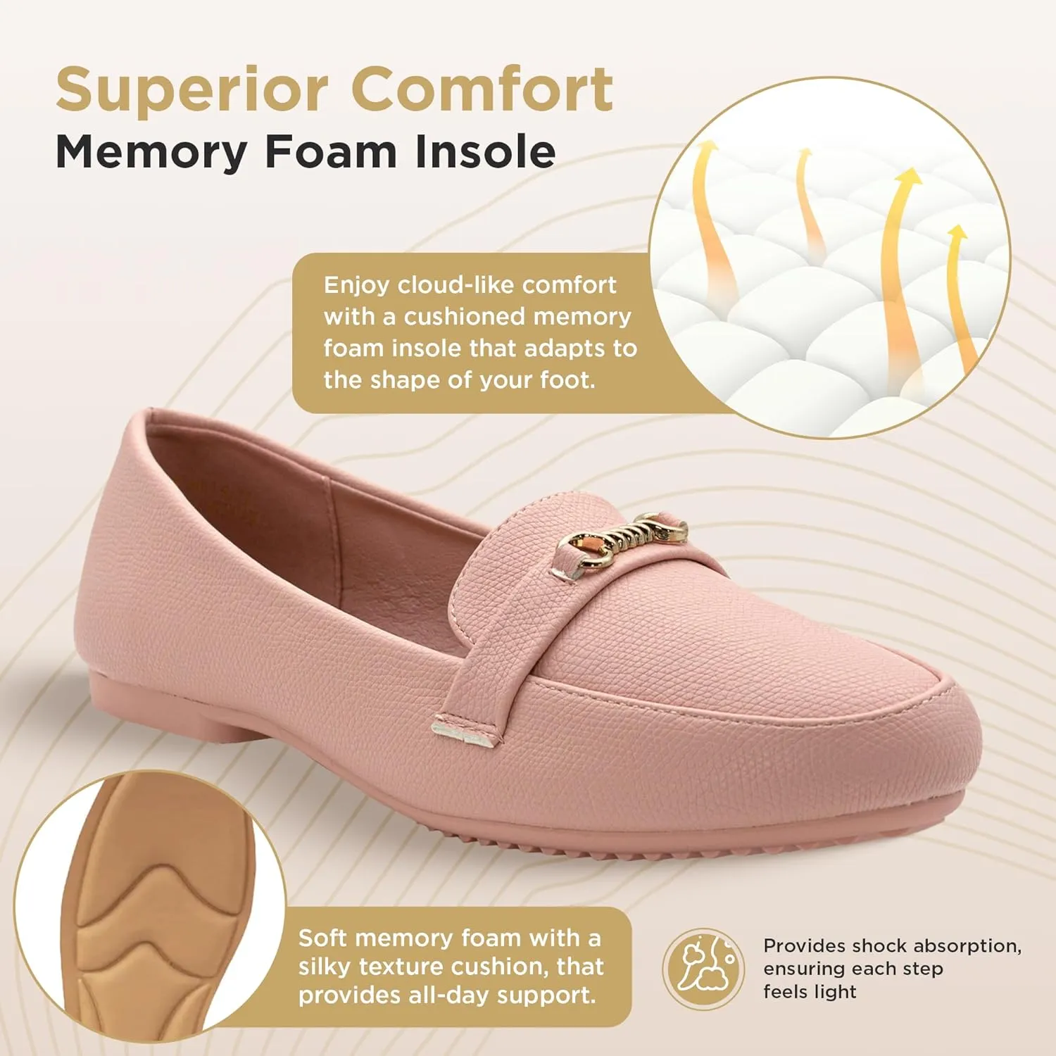RUNIC Women’s Loafers with Arch Support – Comfortable Slip-On Shoes with Memory Foam Insole and Rubber Outsole, Synthetic Leather Flats for Work or Travel
