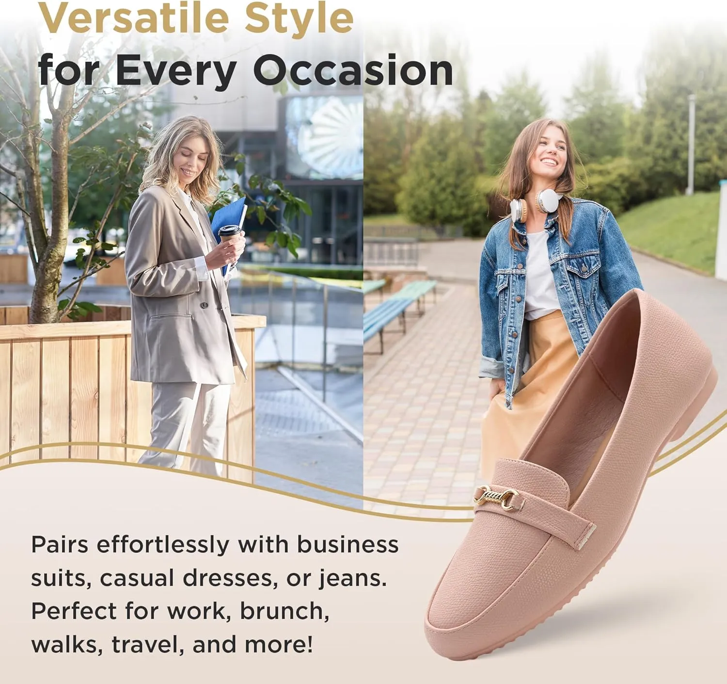 RUNIC Women’s Loafers with Arch Support – Comfortable Slip-On Shoes with Memory Foam Insole and Rubber Outsole, Synthetic Leather Flats for Work or Travel