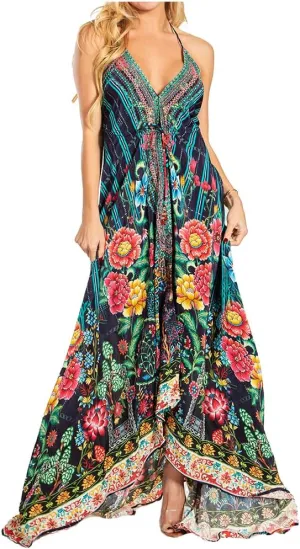 Sakkas Lizi 2025 Womens Maxi High-Low Halter Handkerchief Long Dress Beach Party