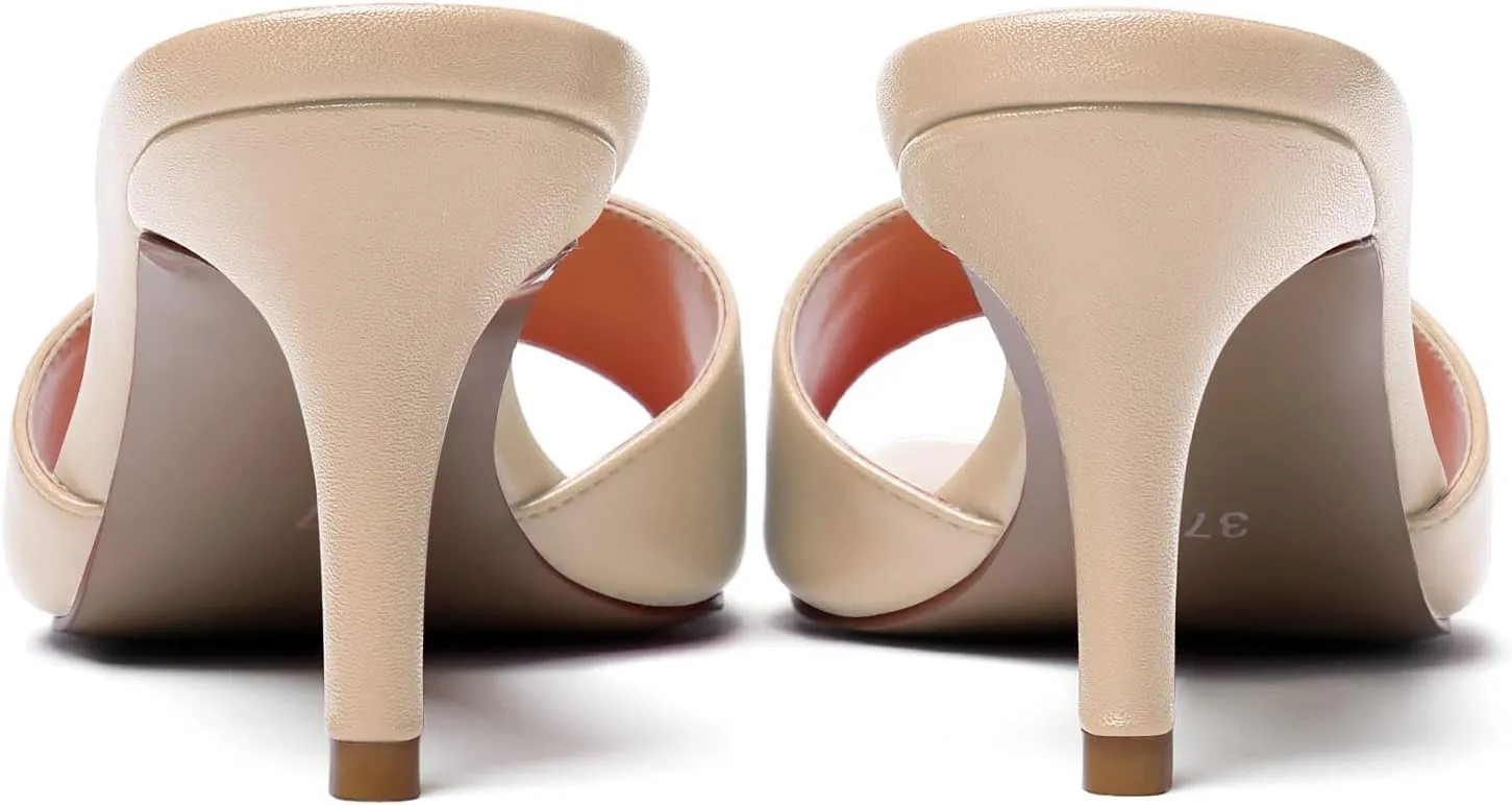 SAMMITOP Wome's Square Open Toe Mules Sandals; Slipper Heeled Stilettos; Sexy Kitten Heels for Evening Prom 2.5 Inch