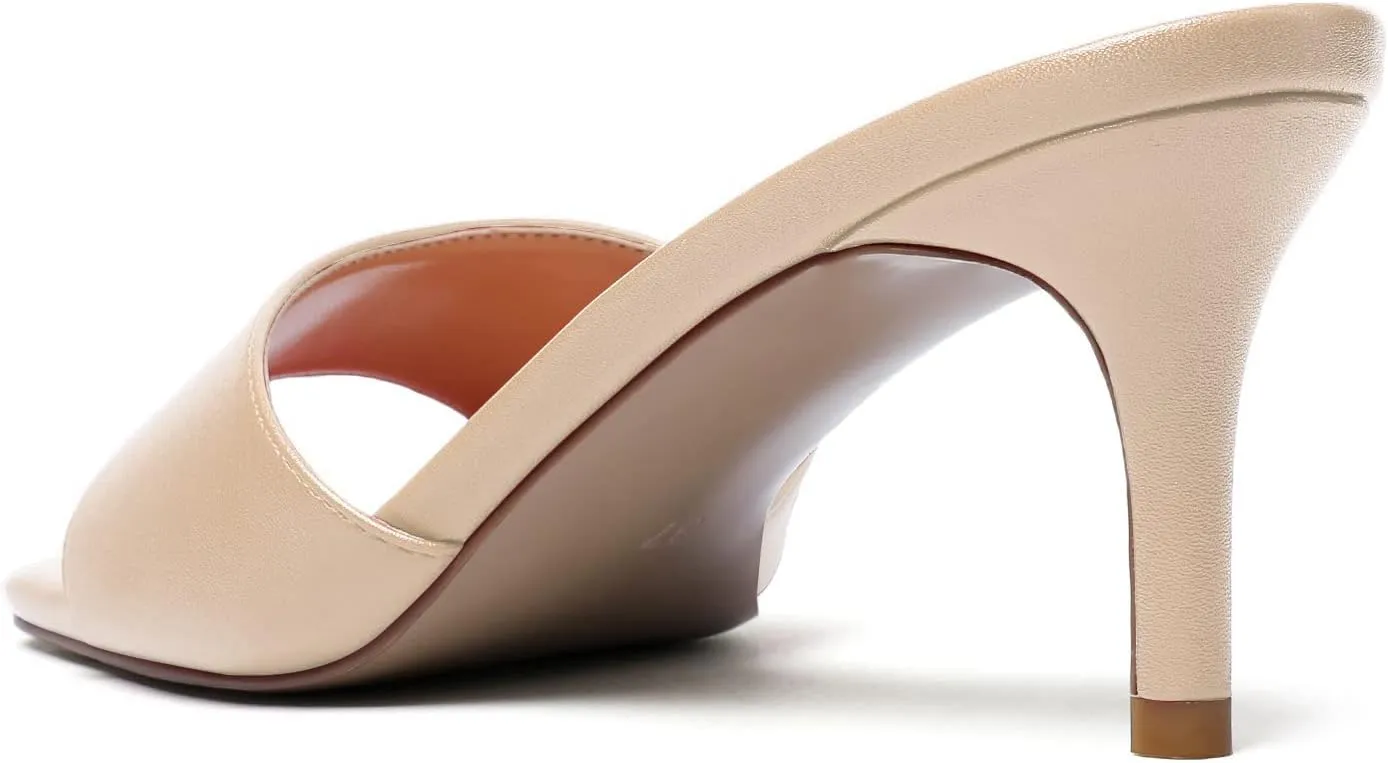 SAMMITOP Wome's Square Open Toe Mules Sandals; Slipper Heeled Stilettos; Sexy Kitten Heels for Evening Prom 2.5 Inch