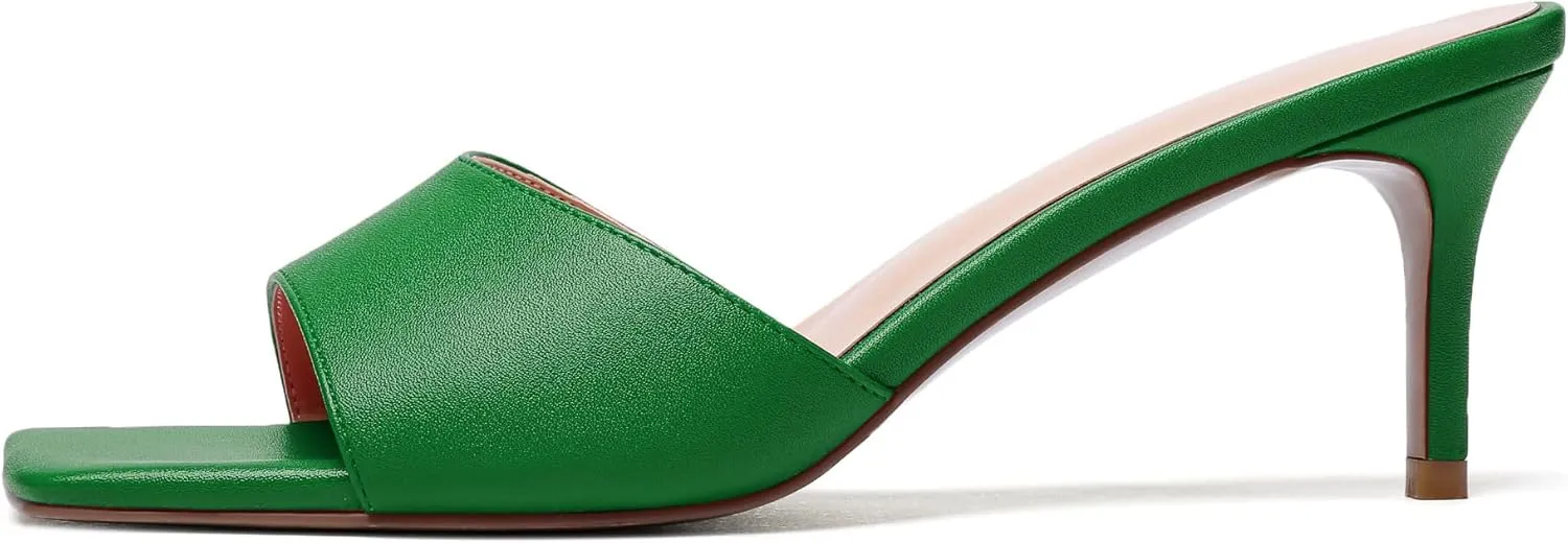 SAMMITOP Wome's Square Open Toe Mules Sandals; Slipper Heeled Stilettos; Sexy Kitten Heels for Evening Prom 2.5 Inch