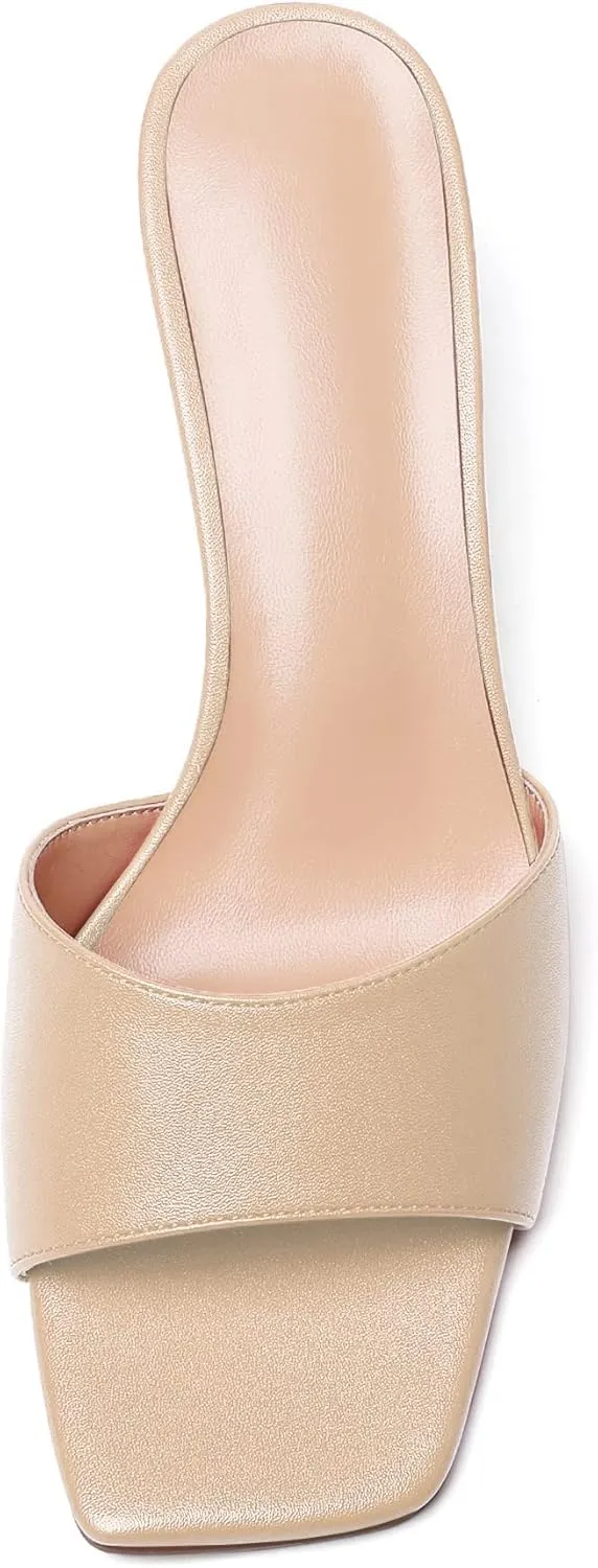 SAMMITOP Wome's Square Open Toe Mules Sandals; Slipper Heeled Stilettos; Sexy Kitten Heels for Evening Prom 2.5 Inch
