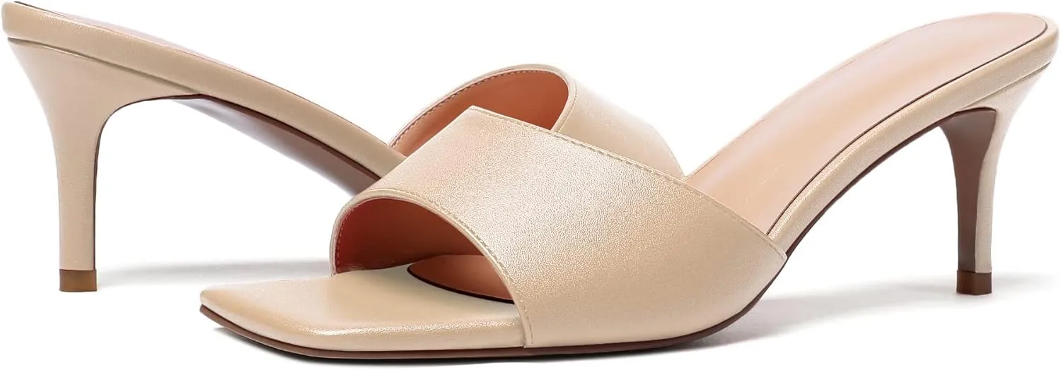 SAMMITOP Wome's Square Open Toe Mules Sandals; Slipper Heeled Stilettos; Sexy Kitten Heels for Evening Prom 2.5 Inch