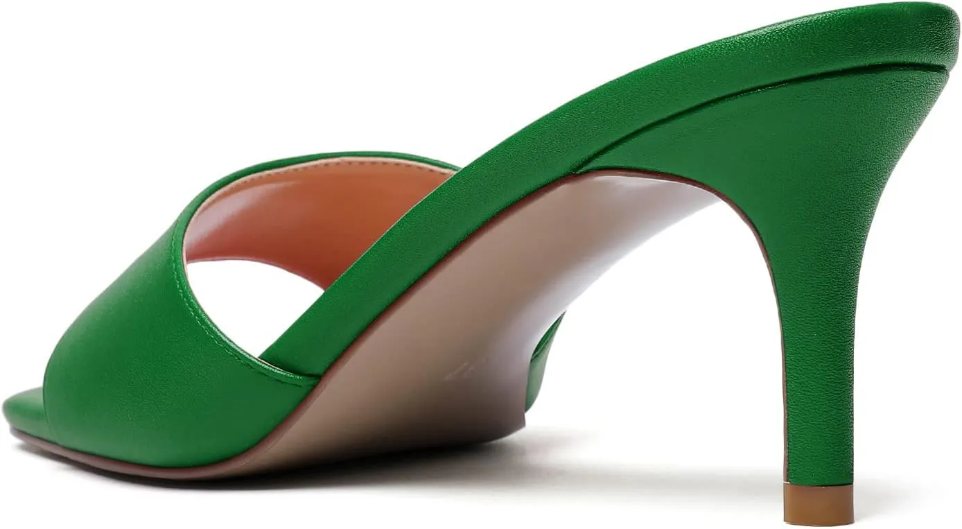 SAMMITOP Wome's Square Open Toe Mules Sandals; Slipper Heeled Stilettos; Sexy Kitten Heels for Evening Prom 2.5 Inch