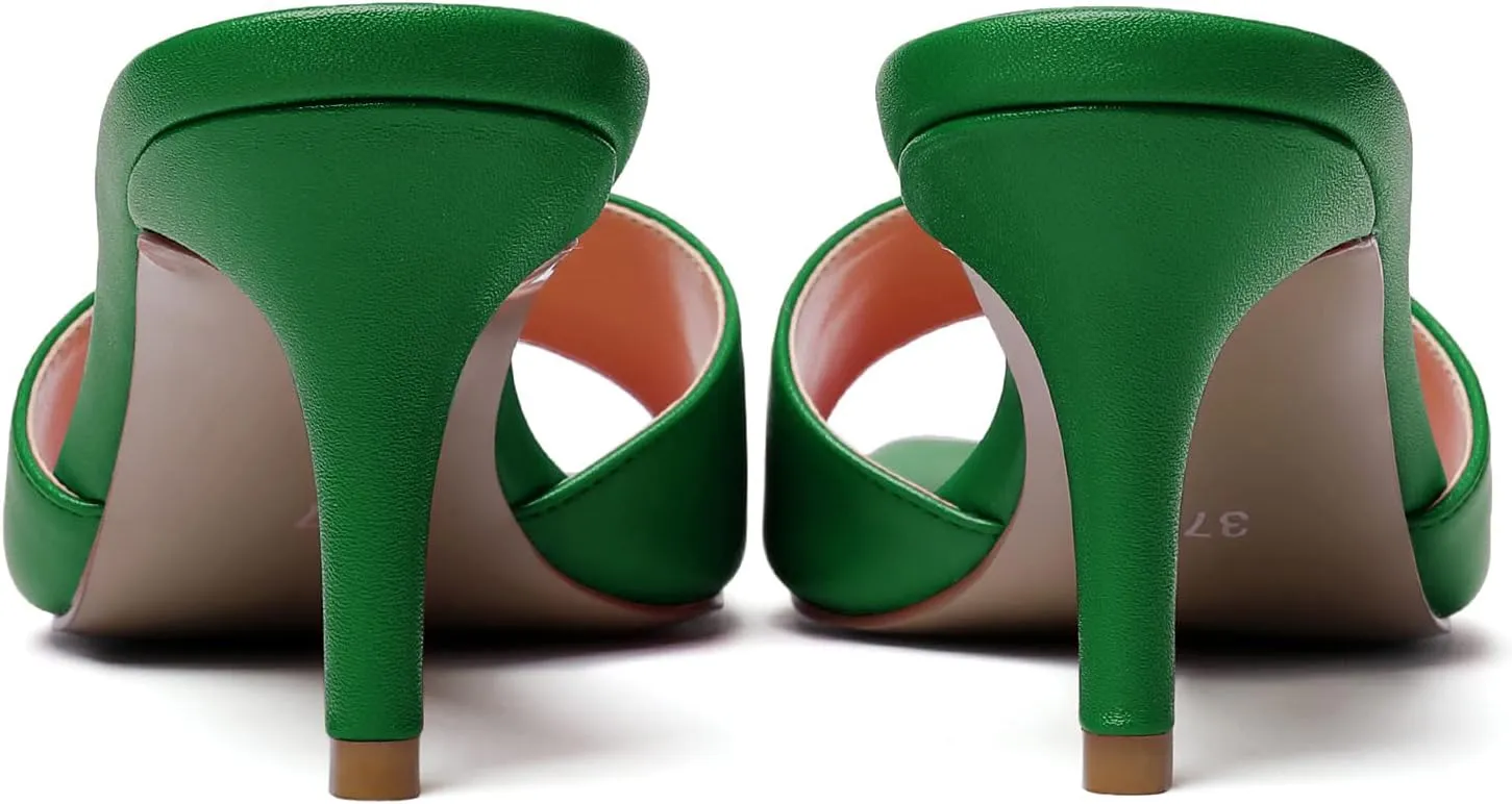 SAMMITOP Wome's Square Open Toe Mules Sandals; Slipper Heeled Stilettos; Sexy Kitten Heels for Evening Prom 2.5 Inch