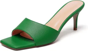 SAMMITOP Wome's Square Open Toe Mules Sandals; Slipper Heeled Stilettos; Sexy Kitten Heels for Evening Prom 2.5 Inch