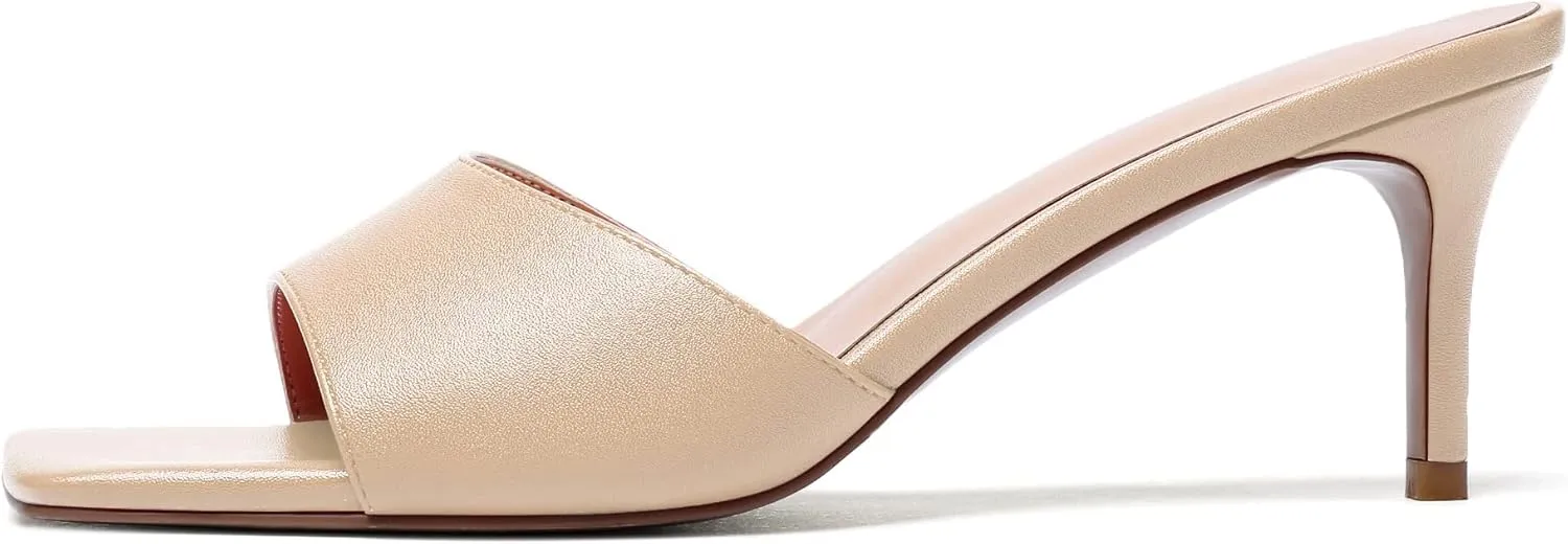 SAMMITOP Wome's Square Open Toe Mules Sandals; Slipper Heeled Stilettos; Sexy Kitten Heels for Evening Prom 2.5 Inch