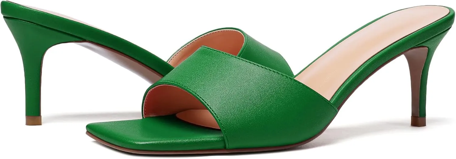 SAMMITOP Wome's Square Open Toe Mules Sandals; Slipper Heeled Stilettos; Sexy Kitten Heels for Evening Prom 2.5 Inch