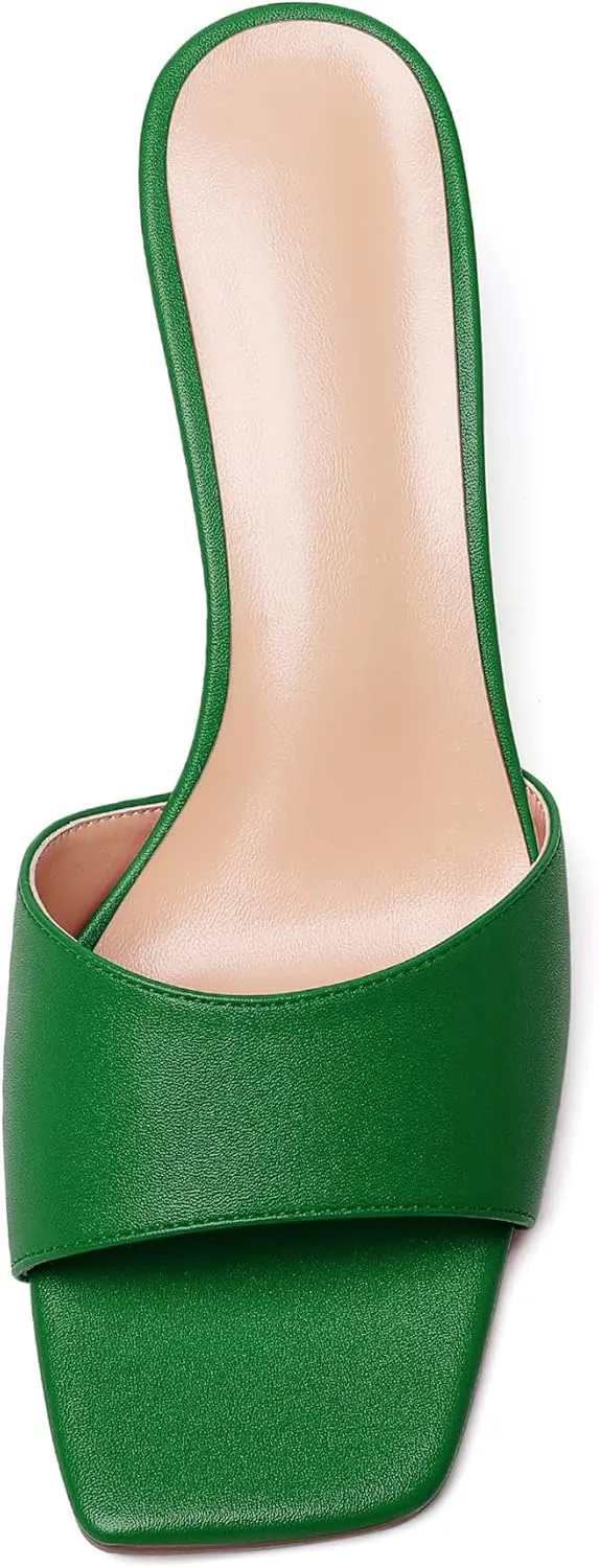 SAMMITOP Wome's Square Open Toe Mules Sandals; Slipper Heeled Stilettos; Sexy Kitten Heels for Evening Prom 2.5 Inch