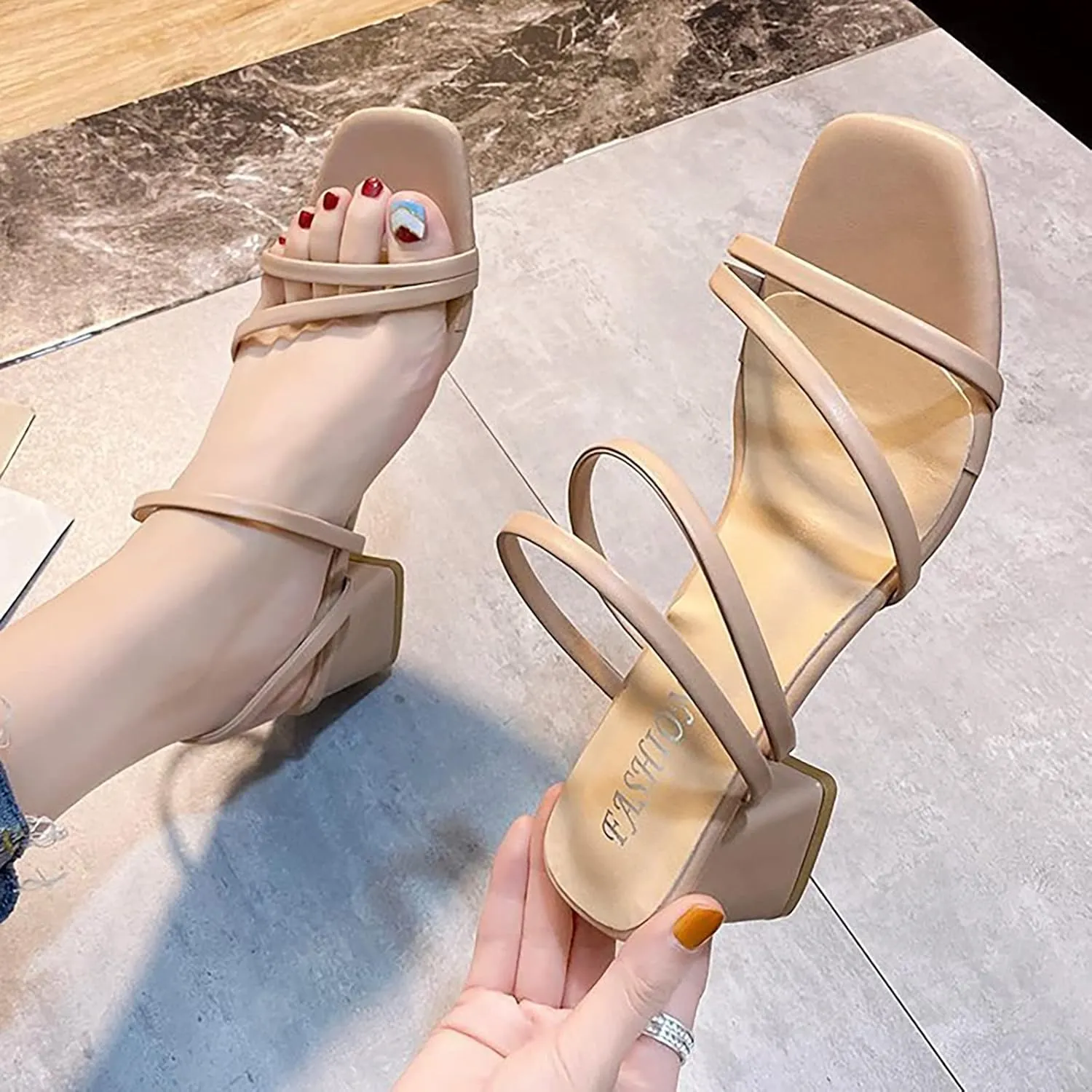 Sandals for Women 2025 Low Block Heels Sandals Open Toe Sandals Square Toe Bridal Shoes Ankle Strap Summer Heels