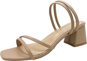 Sandals for Women 2025 Low Block Heels Sandals Open Toe Sandals Square Toe Bridal Shoes Ankle Strap Summer Heels