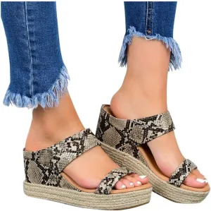 Sandals for Women Dressy Summer, Womens Wedge Sandals Leather Slip on Platform Sandal Comfortable Beach Flats Shoes