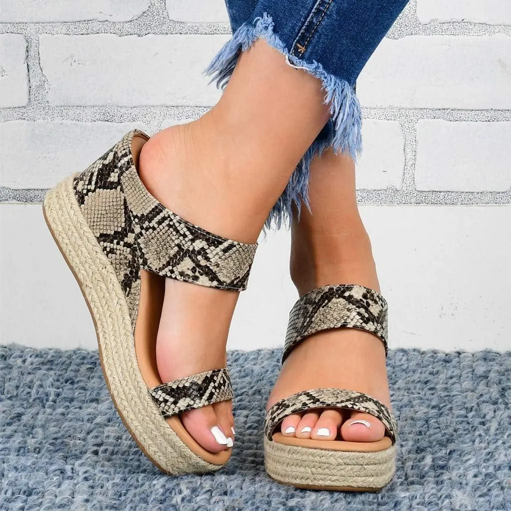 Sandals for Women Dressy Summer, Womens Wedge Sandals Leather Slip on Platform Sandal Comfortable Beach Flats Shoes