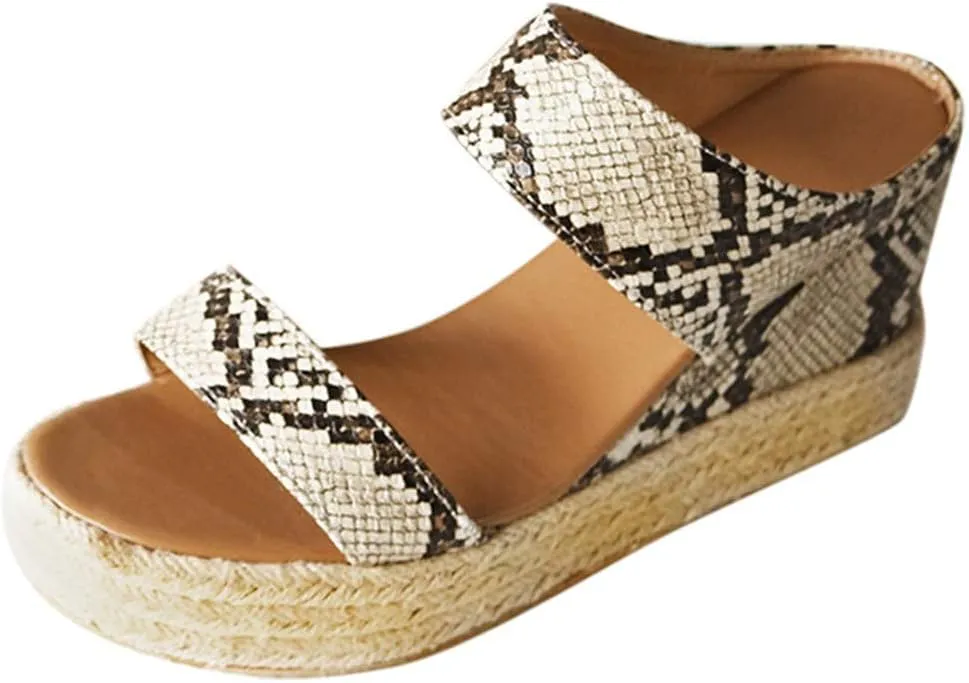 Sandals for Women Dressy Summer, Womens Wedge Sandals Leather Slip on Platform Sandal Comfortable Beach Flats Shoes
