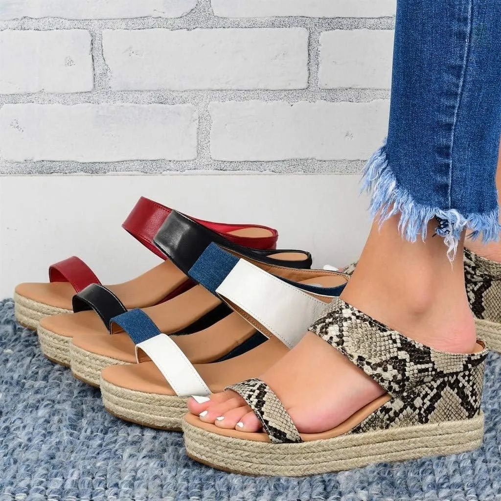 Sandals for Women Dressy Summer, Womens Wedge Sandals Leather Slip on Platform Sandal Comfortable Beach Flats Shoes