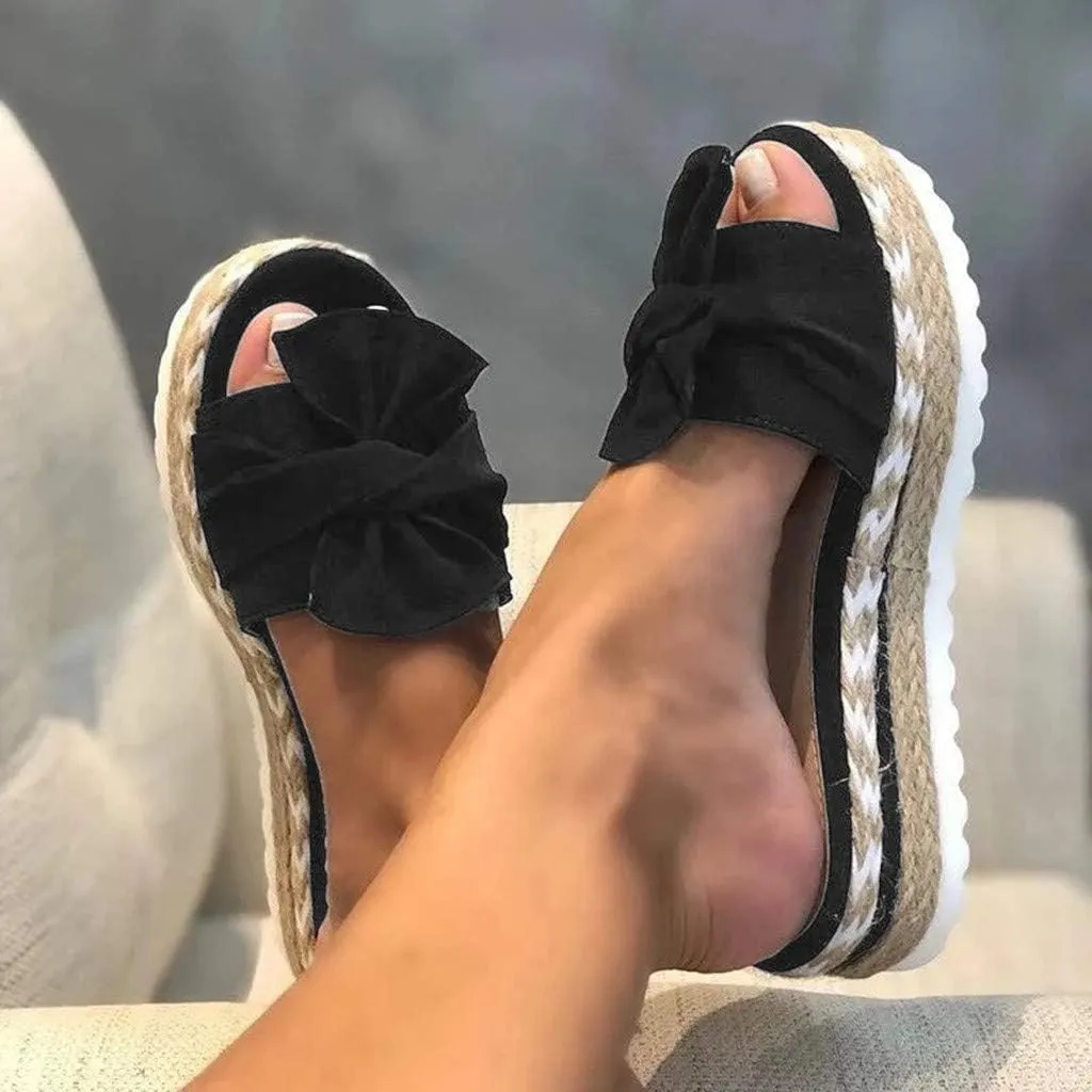 Sandals for Women Flat,2020 Slip On Flip Flops Bow Tie Slides Beach Thong Slipper Summer Gladiator Flat Sandals
