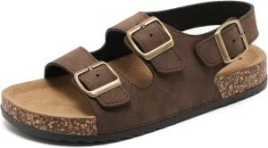 Sandals For Women With Soft Cork Footbed, Mens Slip On Clog Mules With Adjustable Double Buckle, Open Toe Flat Slide Shoes, Summer Outdoor Back Strap Slipper