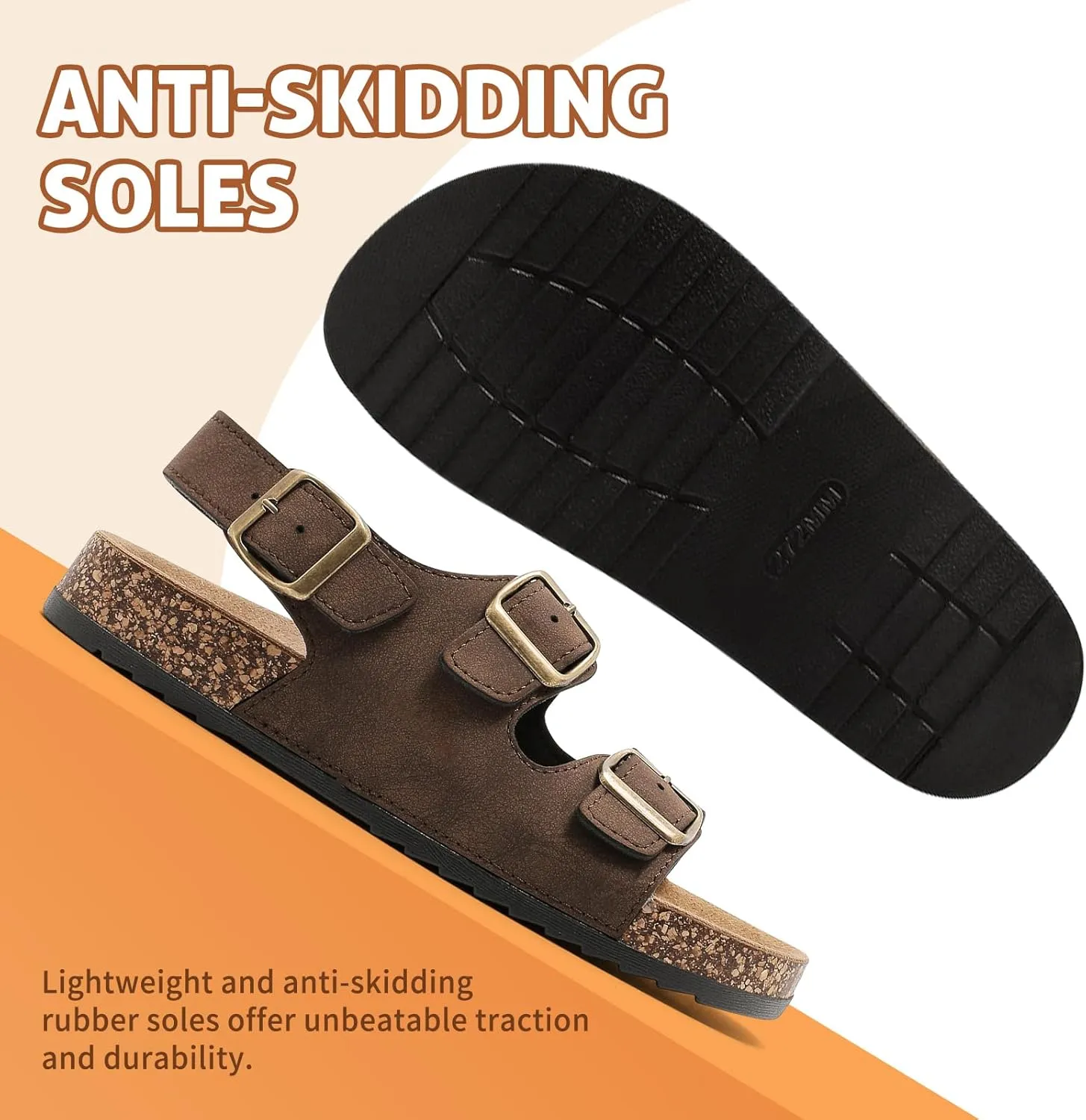 Sandals For Women With Soft Cork Footbed, Mens Slip On Clog Mules With Adjustable Double Buckle, Open Toe Flat Slide Shoes, Summer Outdoor Back Strap Slipper