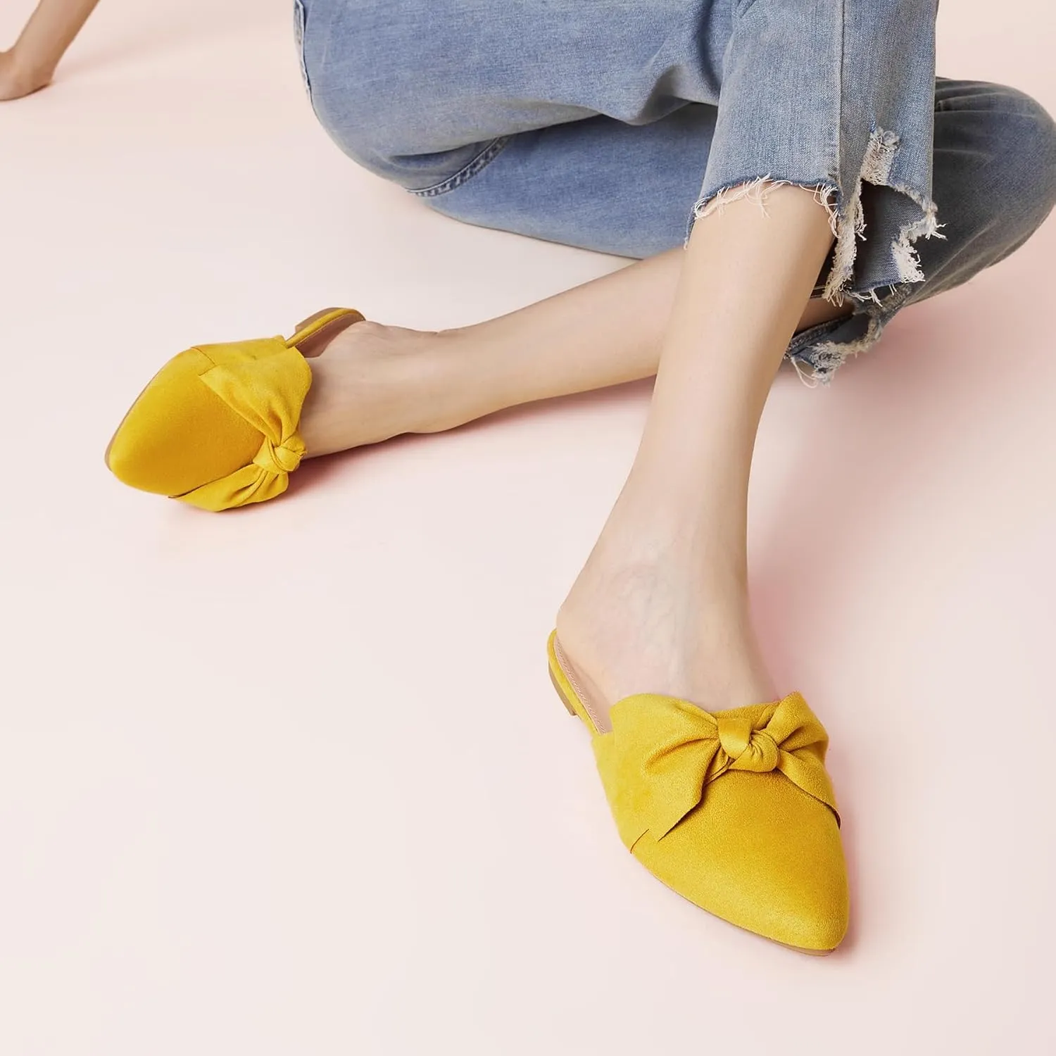 SANDALUP Mules for Woman, Women's Mules, Closed Pointed Toe Backless Loafer Shoes, Cute Bow Women's Mules, Slip On Mules Flats Shoes for Work Business Casual Shoes