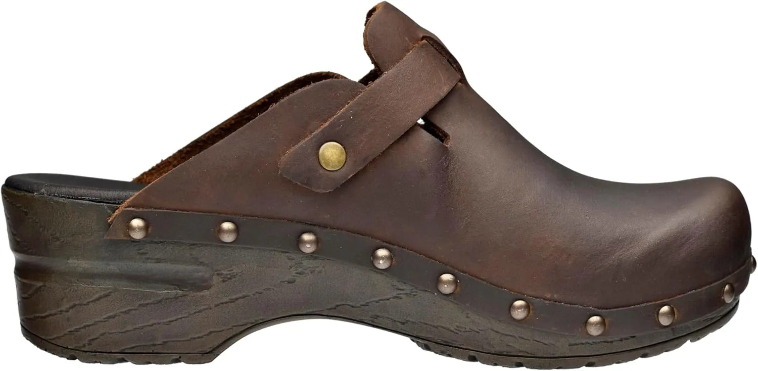 Sanita Sanila Women's Open Clogs | Original Handcrafted Clogs in Flexible Leather | Anatomical Soft Foam Footbed