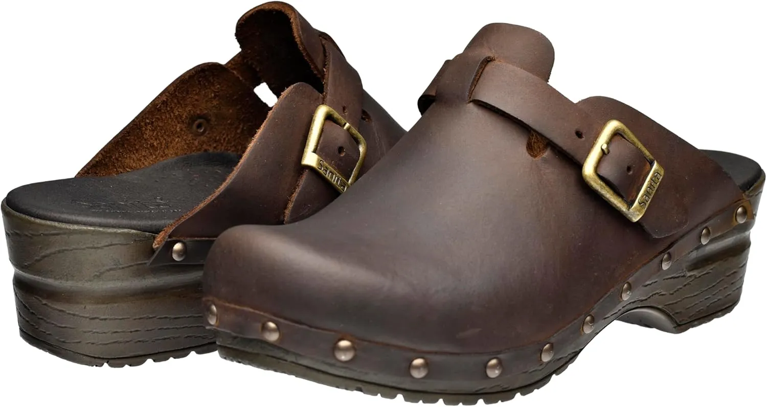 Sanita Sanila Women's Open Clogs | Original Handcrafted Clogs in Flexible Leather | Anatomical Soft Foam Footbed