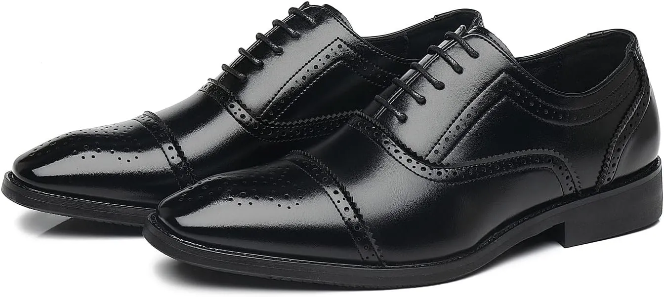 Santimon Men's Casual Dress Shoes Cap Oxfords Faux Leather Tuxedo Dress Shoes Classic Lace-up Formal Derby Loafers