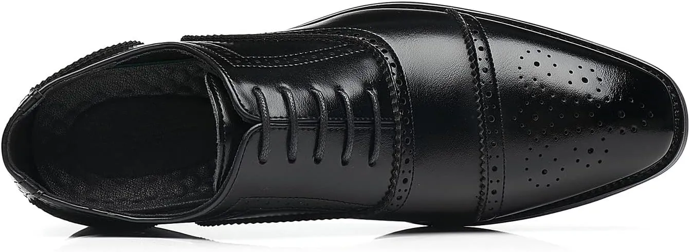 Santimon Men's Casual Dress Shoes Cap Oxfords Faux Leather Tuxedo Dress Shoes Classic Lace-up Formal Derby Loafers