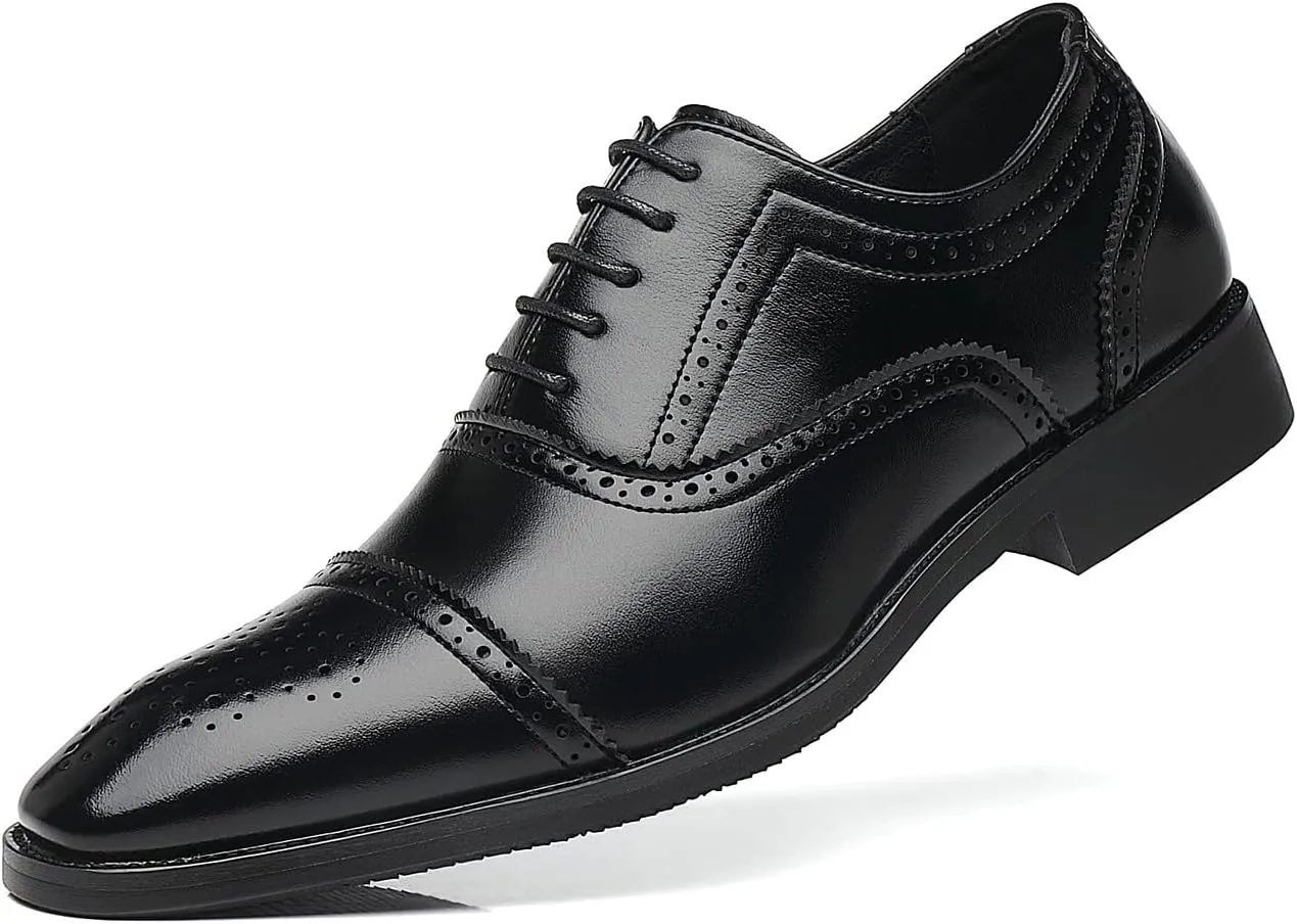 Santimon Men's Casual Dress Shoes Cap Oxfords Faux Leather Tuxedo Dress Shoes Classic Lace-up Formal Derby Loafers
