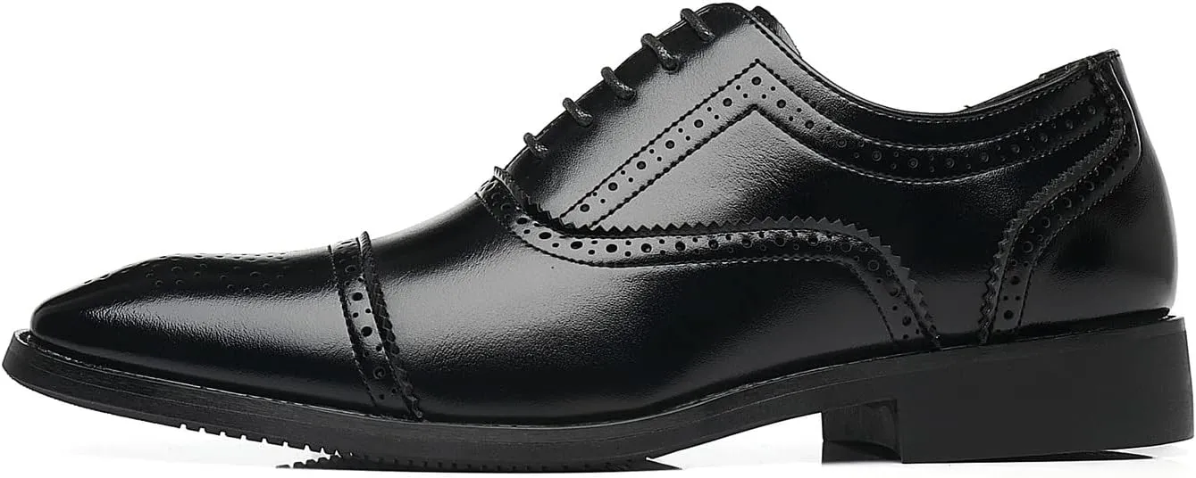 Santimon Men's Casual Dress Shoes Cap Oxfords Faux Leather Tuxedo Dress Shoes Classic Lace-up Formal Derby Loafers