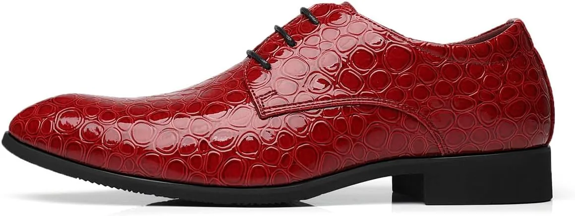 Santimon Men's Croc Embossed Patent Leather Derby Shoes Classic Tuxedo Dress Shoes
