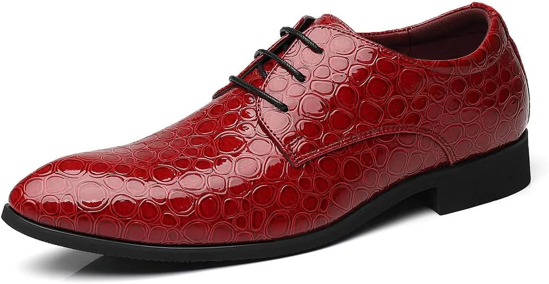 Santimon Men's Croc Embossed Patent Leather Derby Shoes Classic Tuxedo Dress Shoes