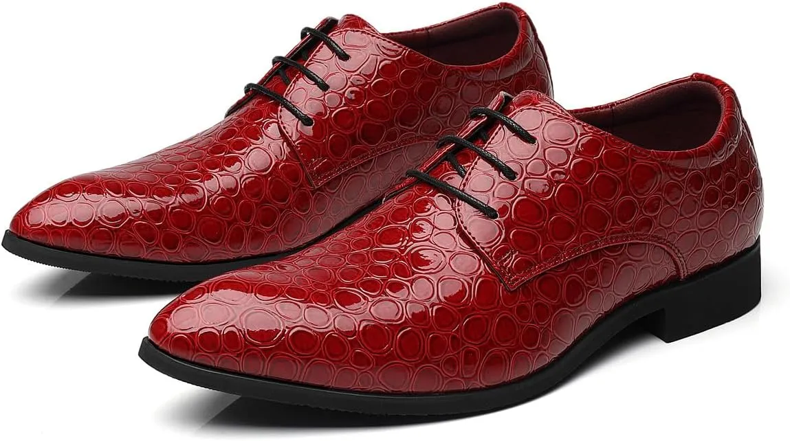 Santimon Men's Croc Embossed Patent Leather Derby Shoes Classic Tuxedo Dress Shoes