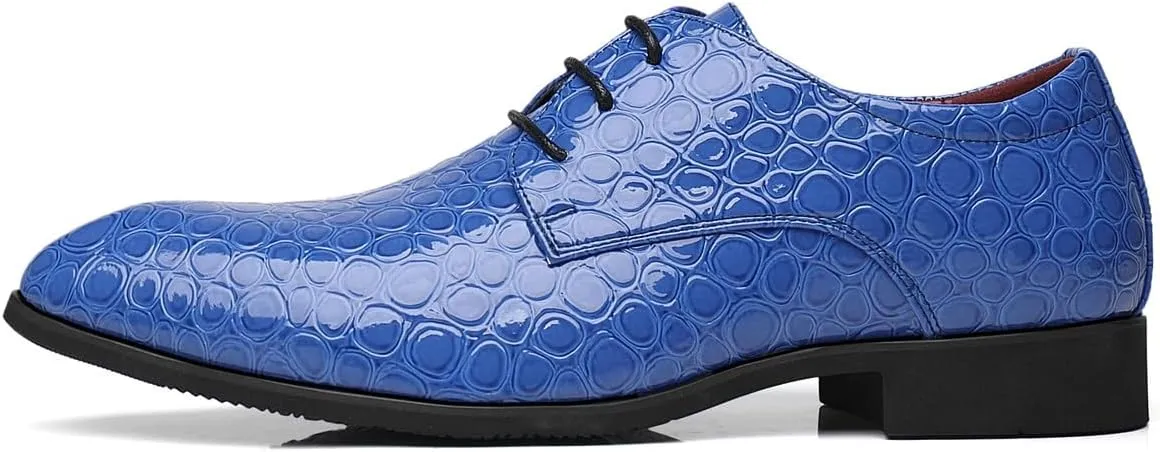 Santimon Men's Croc Embossed Patent Leather Derby Shoes Classic Tuxedo Dress Shoes