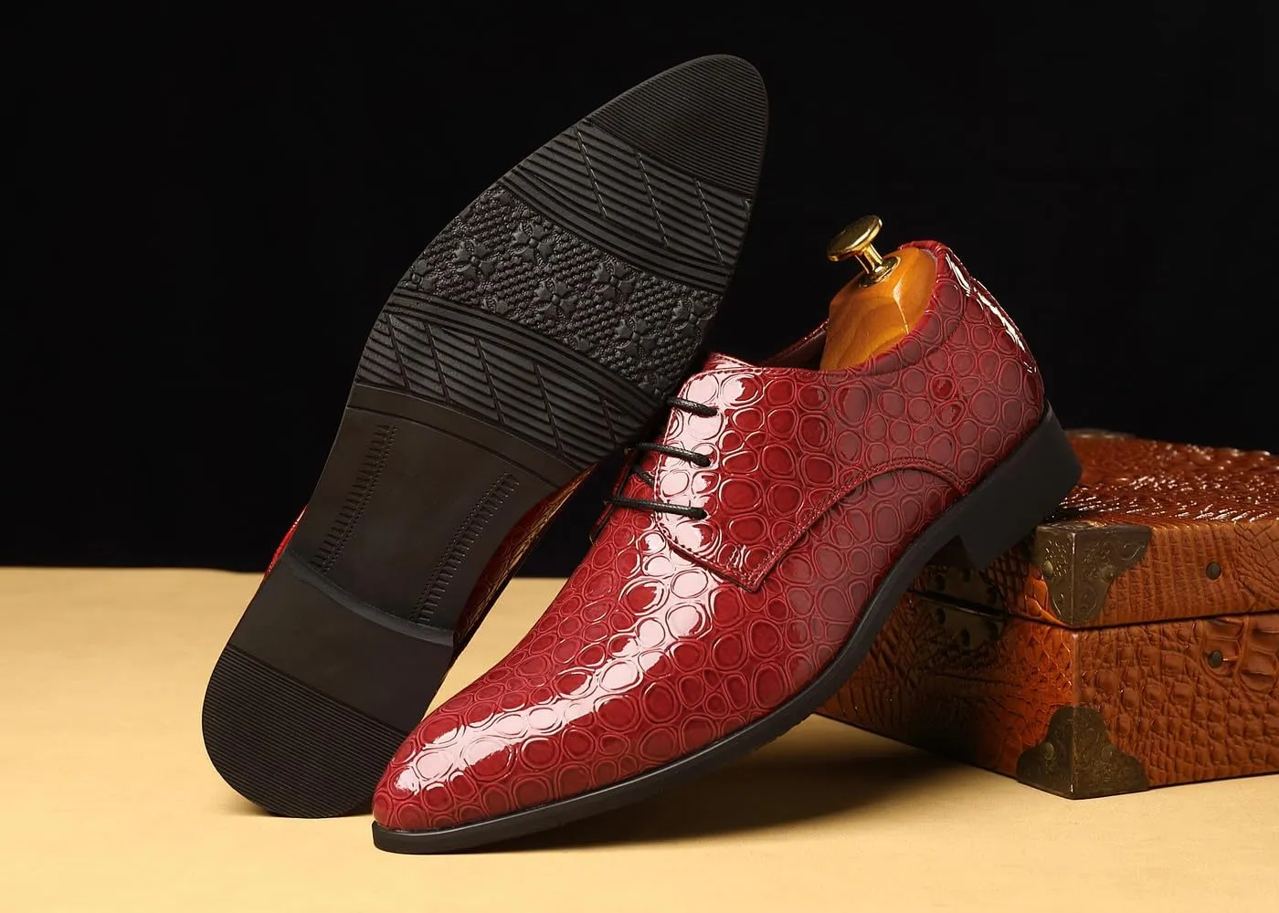 Santimon Men's Croc Embossed Patent Leather Derby Shoes Classic Tuxedo Dress Shoes